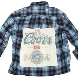 Coors Beer Upcycled T Shirt Flannel Top Beach Alcohol Theme